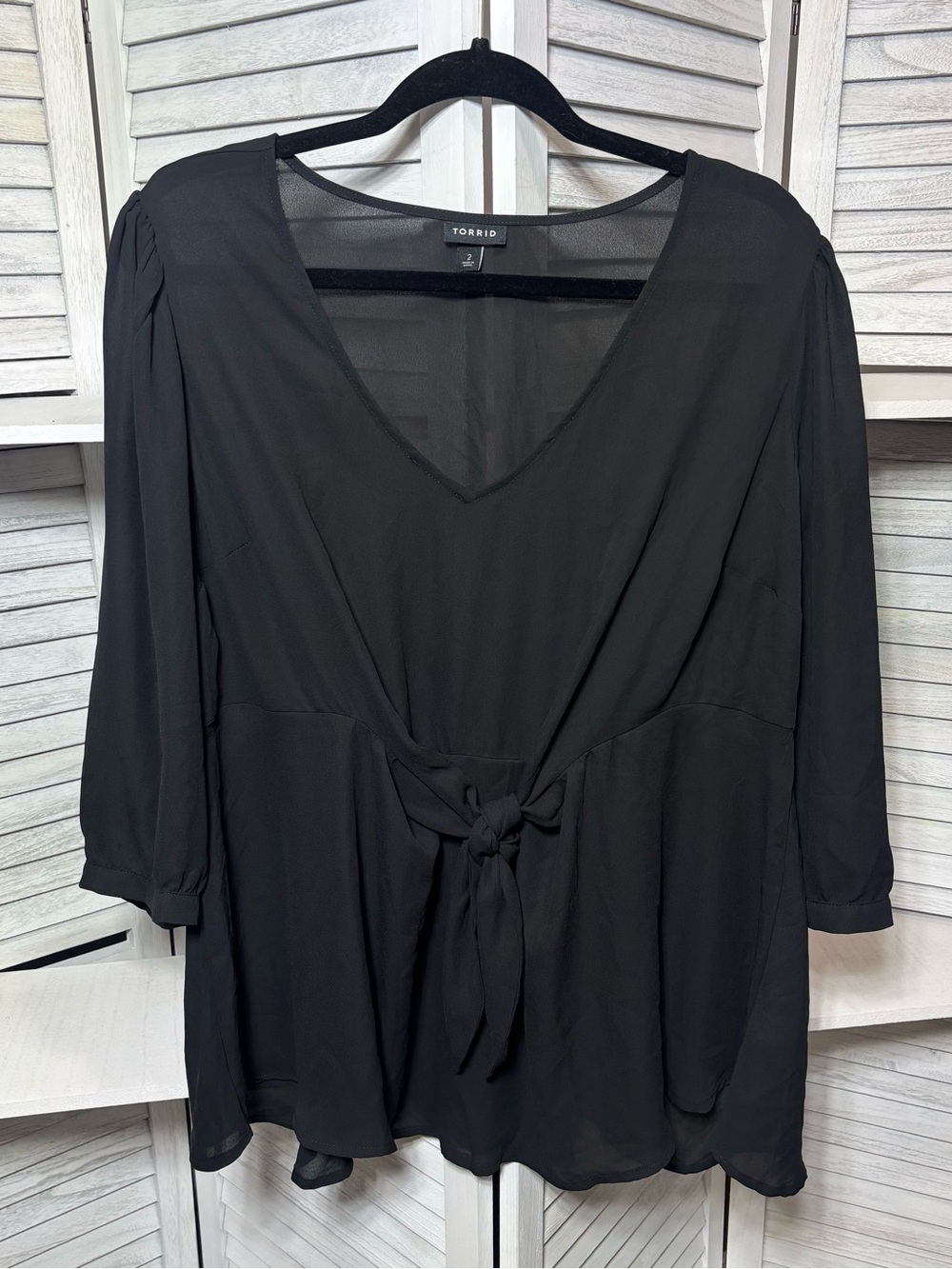 Torrid Black Georgette Front-Tie V-Neck Blouse Size 2 (2X)